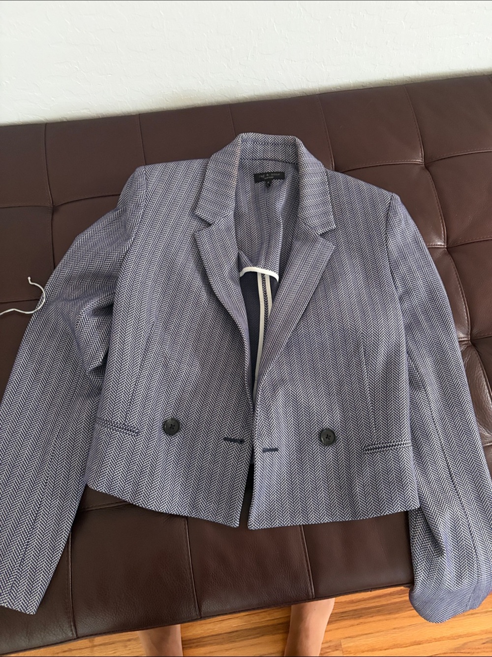 rag & bone Cropped Herringbone Blazer in Light Blue